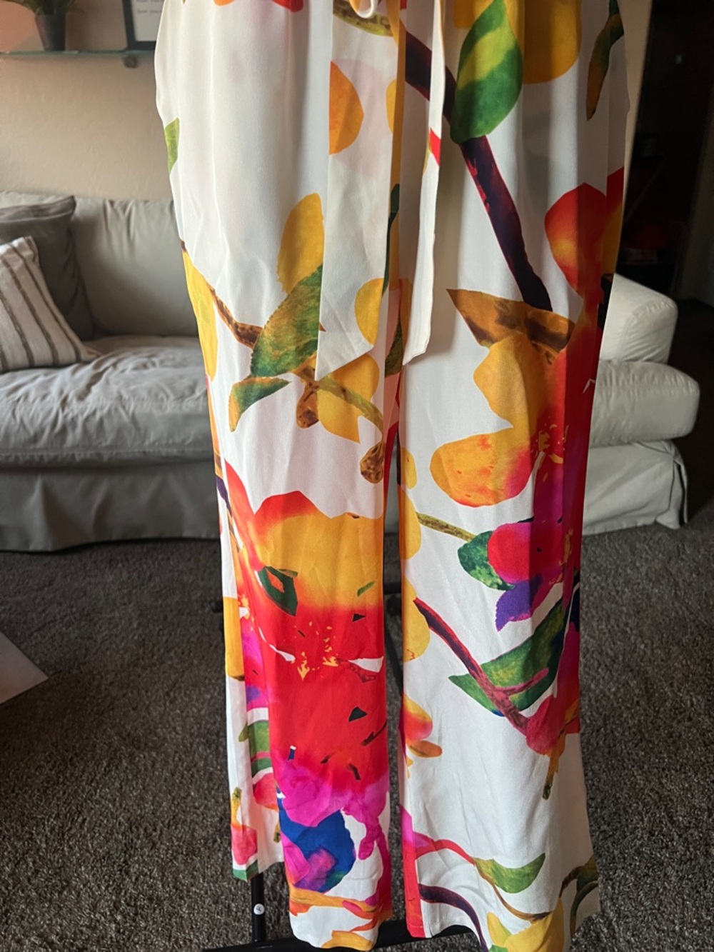 Yumi Kim Silk White Floral Wide-Leg Jumpsuit with Pink, Red & Yellow Print - Picture 4 of 8